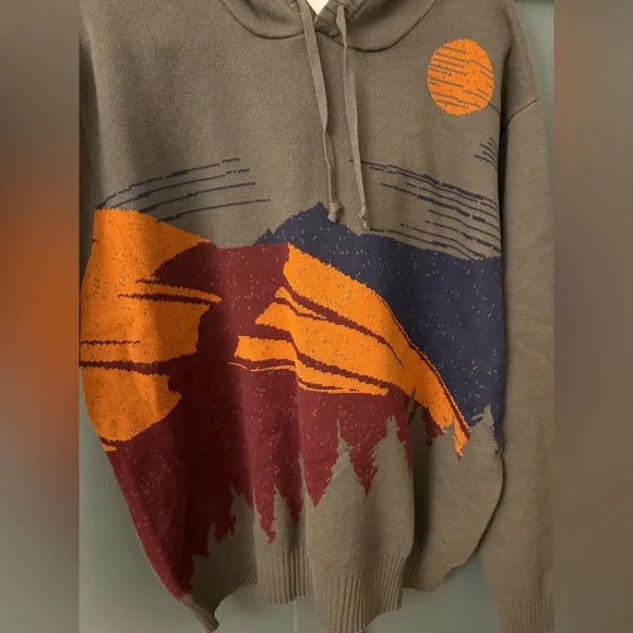 Desertcore oversized knit hoodie sun & stone XXL 100% cotton Gorpcore art kid - Picture 3 of 6